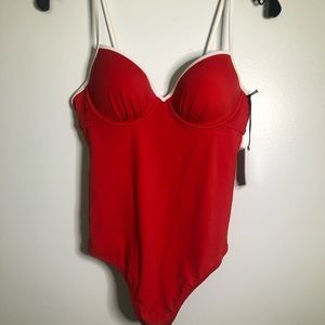 One Piece Red and White Swimsuit
